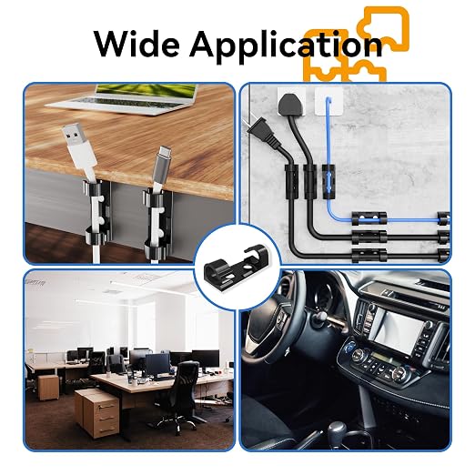 CableGeeker 50Pcs Adhesive Cable Clips, Cord Management Clips Wire Holders for Cords Cable Holder Clip Cable Management Clips for Under Desk/Car/Wall/TV/PC/Ethernet Cable (Black)