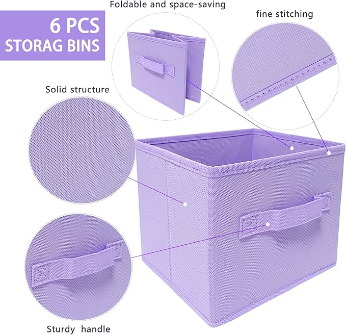 EBIGIC Purple Cube Storage Bins 9.0"x7.5"x7.5" Mini Size Fabirc Foldable Closet Toy Organizer Collapsible Cloth
