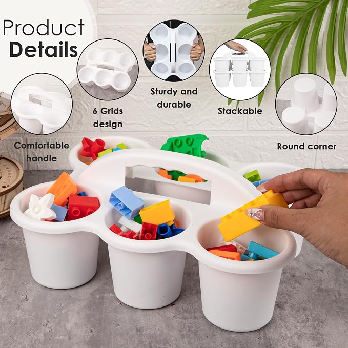 Classroom Caddy for School, Kidsroom, Pencil Holder, Plastic Cup Caddy for Drink Delivery, White, 4 Pack