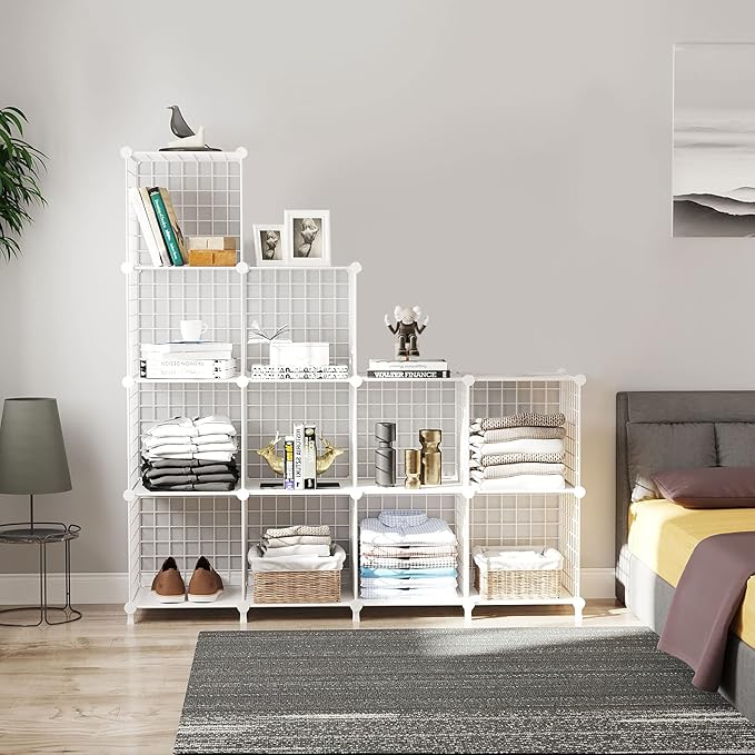 AWTATOS Wire Cube Storage, Closet Organizer, 12 Cube Storage Shelf, White | Metal Cube Storage Shelves Bookshelf, Portable Closet Clothes Organizer, Wire Shelving for Bedroom, Home, Office
