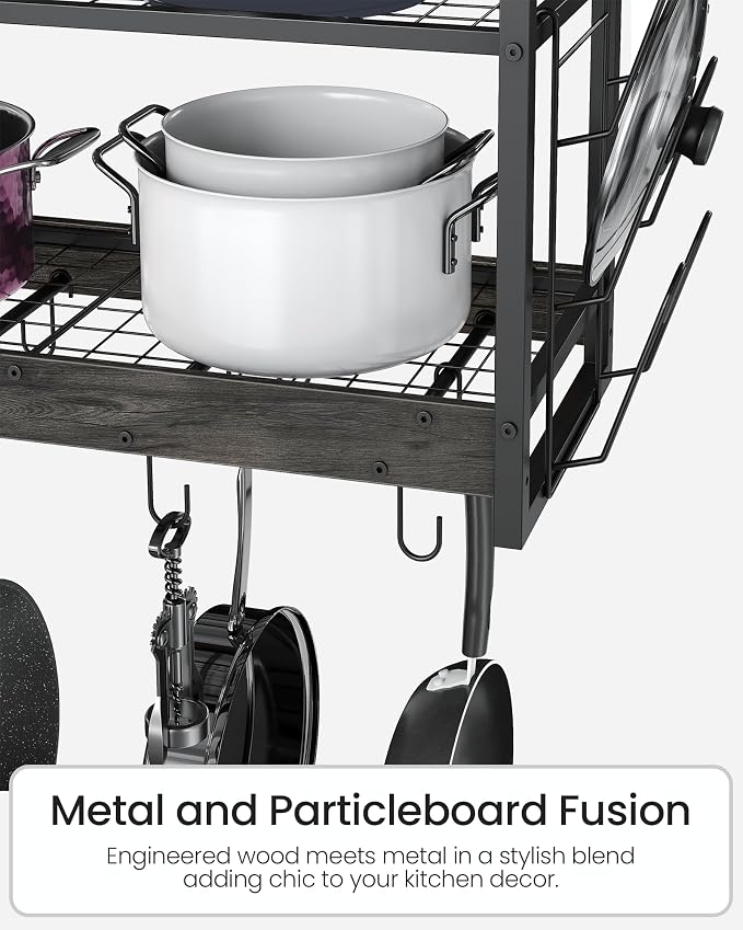CHOEZON Hanging Pot Rack, Pot Rack Wall Mounted, 2-Tier Kitchen Pot and Lid Organizer, Wall-Mounted Cookware Holder with 12 Hooks, for Kitchen Storage of Pots, Pans, Utensils, Charcoal Black TPR02BC