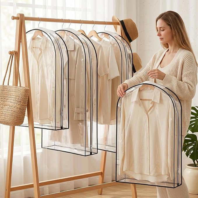6Pack Garment Bags for Hanging Clothes - Clear Garment Bags with Zipper, Suit Bags for Closet Storage, Clear Hanging Clothes Protector Covers for Coats, Shirts, Dresses (40 & 50 Inch)