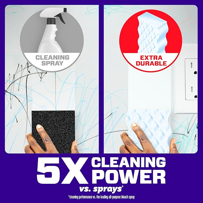 Mr. Clean Magic Eraser Sponge, All Purpose Cleaner, Cleaning Scrubber, Wall, Sneaker, Kitchen, Bathroom, Shower Cleaner, Cleaning Supplies, Melamine Sponge, Cleaning Pads, Extra Durable, 9ct