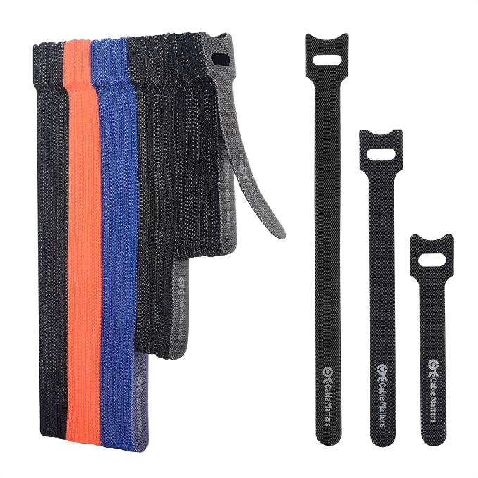 Cable Matters 100-Pack Hook-and-Loop Reusable Cable Ties, 4/6/8 Inches | 42 Lbs Tensile Strength, Multi-Color, Cable Straps, Cord Organizers and Cord Management Ties
