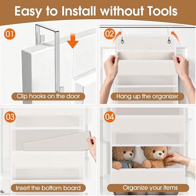 WISELIFE Over the Door Organizer Storage with 5 Large Pockets, Door Hanging Organizer with Clear Windows, Behind the Door Storage for Nursery Bedroom Bathroom Pantry Closet and Baby Essentials, Beige