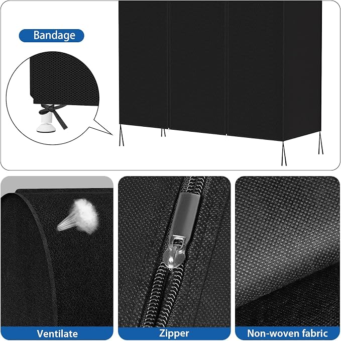 Zilink Garment Rack Cover Large Garment Bags Protector 72 in, Black | Dustproof, Breathable, 2 Durable Zippers, Clothes Rack Cover, Cothing Rack with Cover for Garment Rack (Rack Not Included)
