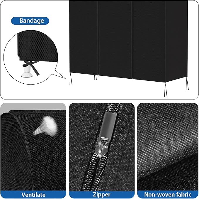 Zilink Garment Rack Cover Clothes Rack Cover Wardrobe Cover 60in, Black | Dustproof, Breathable, 2 Durable Zippers, Garment Bags Protector for Garment Rack (Rack Not Included)
