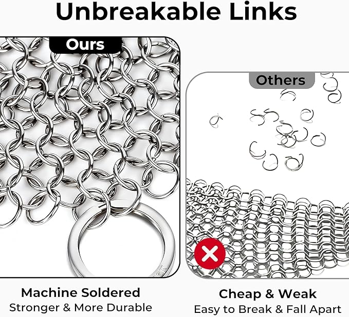 AMAGABELI GARDEN & HOME 8”x8” 316L Cast Iron Cleaner Stainless Steel Chainmail Scrubber for Cast Iron Pan Skillet Cleaner Dishes Pot Dutch Oven Wok Grills