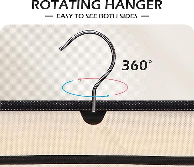 MISSLO Dual-sided Hanging Jewelry Organizer with 40 Pockets and 20 Hook & Loops Closet Necklace Holder for Earring Bracelet Ring Chain with Rotating Hanger, Beige
