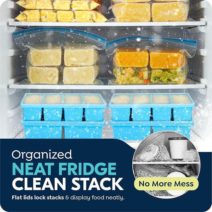 Silicone Freezer Trays with Lids, 2 Cup & 1 Cup Soup Container Style Ice Cube Trays, Easily prepare portioned meals, Great for storing soups and other dishes, Dishwasher, Oven Safe