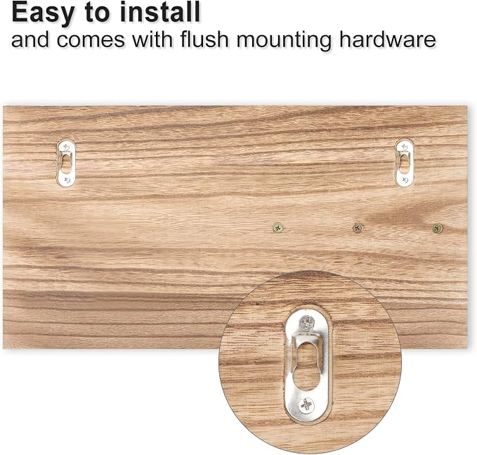 Lwenki Mail Organizer for Wall Mount – Key Holder with Shelf Includes Letter Holder and Hooks for Coats, Dog Leashes – Rustic Wood with Flush Mounting Hardware (16.5” x 8.7” x 3.5”) (Wood)