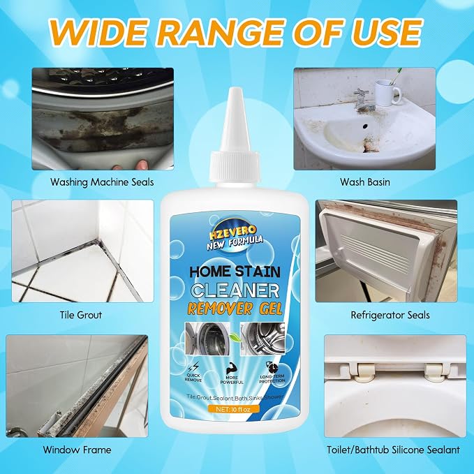 Mold Stain Remover Gel, Washing Machine Cleaner for Front Loader Washer Gasket Rubber Seal Home Stain Removal Gel for Grout, Caulk, Refrigerator, Shower, Bathtub, Bathroom Cleaning Solution (10 Fl Oz)