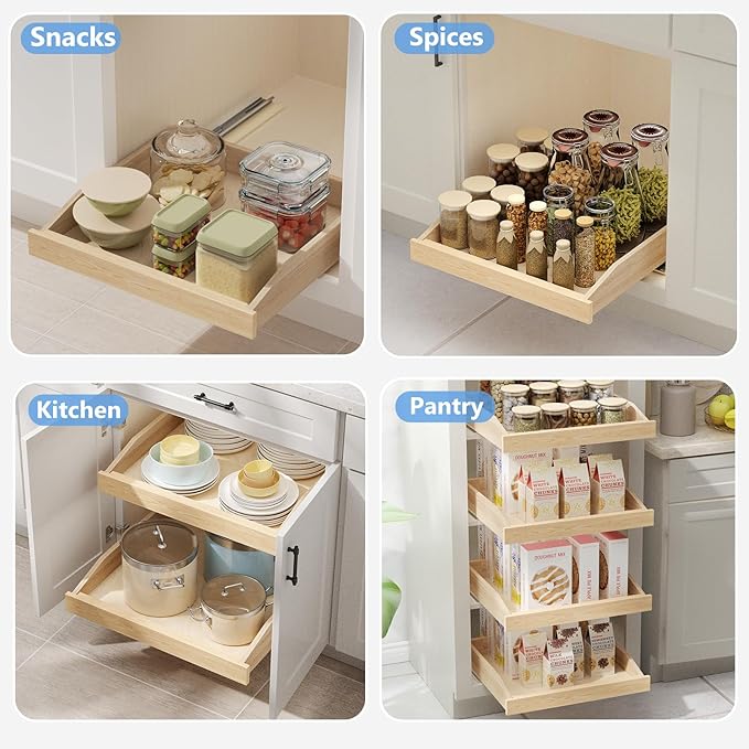 ROOMTEC Pull Out Cabinet Organizer with Soft Close, 19-1/2" W x 21" D, Pull Out Cabinet Drawer for Kitchen cabinets, Pull Out Cabinet Shelf, Finished, Bottom Assembly