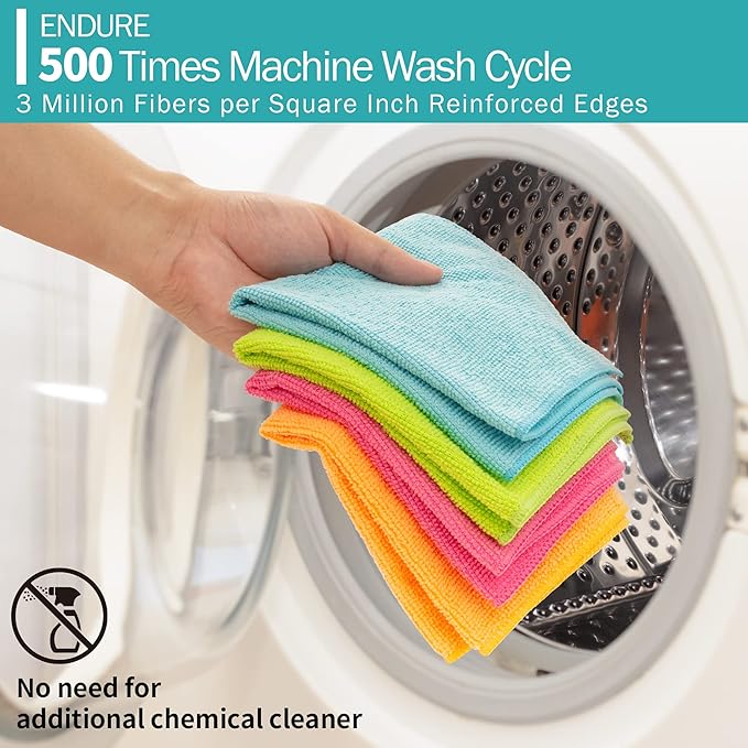 HOMERHYME Microfiber Cleaning Cloth, 12 Pack Cleaning Rags, 12" x 12" Microfiber Towel, Lint Free Non-Abrasive Dusting Cloth, Microfiber Towels for Cars Kitchen Garage House Office