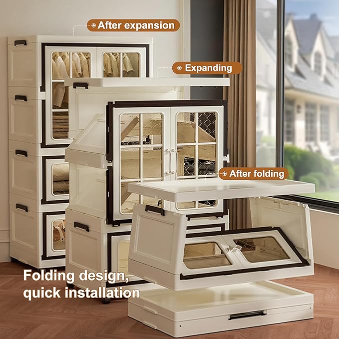 Extra Large Stackable Storage Bins with Lids and Wheels, Stackable Storage drawers, Collapsible Storage Bins with Lids, Closet Organizers and Storage Drawers for Home, Dorm (2+1 Transparent)