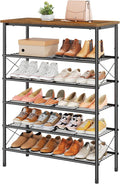 Tajsoon 6 Tier Shoe Rack Organizer for 20-24 Pairs of Shoes, Metal Mesh Shoe Shelf for Closet, Industrial Shoe Rack for Entryway Shoe Storage with X Shape Fixed Frame, Rustic Brown & Black