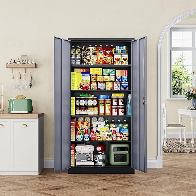 Letaya Metal Garage Storage Cabinets with Lock Door and Adjustable Shelves, Steel Tool Cabinets for Home,Office,Warehouse Organisieren (Black Grey, 72" H)