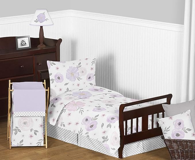 Sweet Jojo Designs Lavender Purple, Pink, Grey and White Organizer Storage Bins for Watercolor Floral Collection - Set of 2 - Rose Flower
