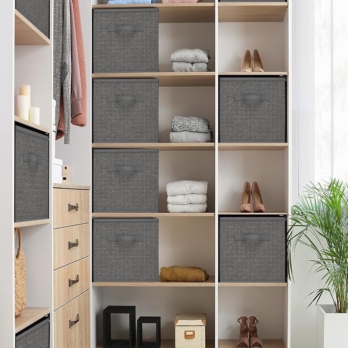 Nestl Cube Storage Bins, Foldable 9 Cube Storage Organizer Bins, Fabric Storage Cubes, Storage Basket with Handles, Grey Closet Storage Bins, 11-Inch Cube Storage Bins for Bedroom, Playroom and More