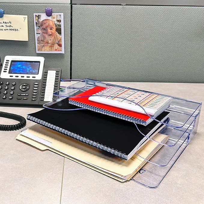 Azar Displays 250099-6PK Three Tier File and Brochure Desktop Wall Organizer Holder with Dividers brochure display stand acrylic file holder, Clear , 6-Pack