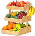 Gmtsl Bamboo Fruit Basket for Kitchen, Fruit Holder for Kitchen Countertop | 3 Tier Fruit bowl for Kitchen Counter, Fruit Stand, Vegetable Basket Storage, Produce Organizer, Bread Snack Display(Bamboo)