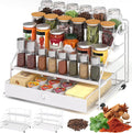 DTUQYX Spice Rack Organizer for Cabinet: 4 Tier Spice Organization with Drawer, Depth Adjustable Metal Shelf for Kitchen Countertop, Cupboard, Pantry, Holds Seasoning and Condiments (White)