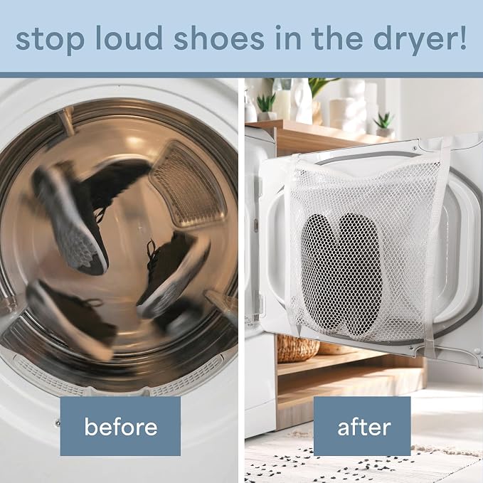 S&T INC. Sneaker Dryer Bag, 15.5" x 15.5", White | Dryer Door Shoe Net, Elastic Straps, Sneaker Laundry Bag for Shoes