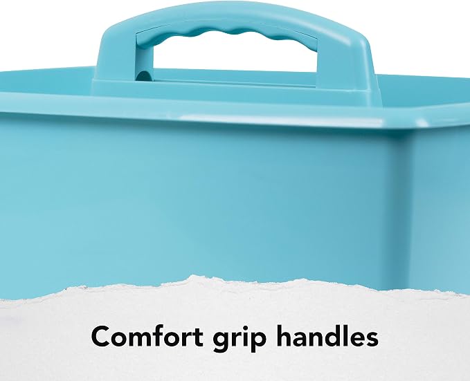 Storex 2-Compartment Large Craft Caddy – Multipurpose Classroom Organizer with Handle, Teal, 1-Pack (00959C06C)