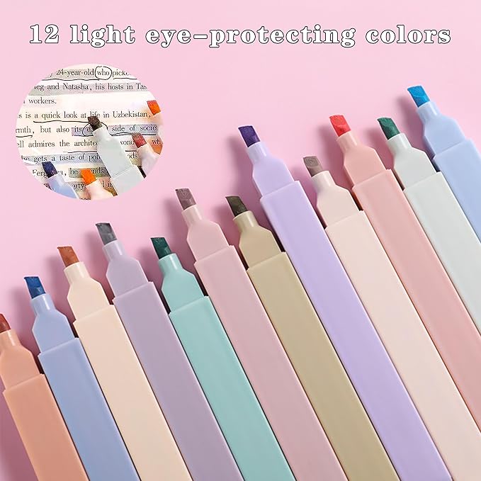 46 Pcs Large Capacity Pencil Pouch with Aesthetic School Supplies, 12 Pastel Highlighters, 5 Black Ink Gel Pens, 6 Mechanical Pencils Set 0.5 & 0.7mm, Sticky Notes, Stationary Set for Student (Purple)