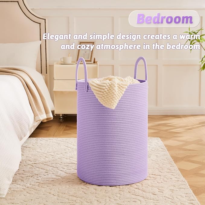 Artfeel Laundry Basket,Woven Cotton Rope Laundry Hamper,60L for Decorative Storage of Dirty Clothes,Toys and Blankets in Bathroom,Baby Room and Living Room