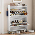 Wodeer Shoe Storage Cabinet with 2 Flip Drawers, Narrow Wood Shoe Cabinet Storage for Entryway with Metal Legs & Hooks, Adjustable Shelves, Freestanding Shoe Rack Organizer for Foyer, Hallway, White