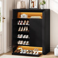 Einhomn LED Shoe Cabinet for Entryway w/App & Music Sync, Modern Shoe Storage Rack with Adjustable Shelves & Pull-Out Drawer, Entryway Shoe Organizer for Small Space, 15–25 Pairs, Black