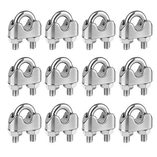 12 Pcs 1/4 inch 304 Stainless Steel Wire Rope Cable Clamp,M6 Wire Rope Clips U Bolt Saddle Fastener for Tent Ropes and Rigging Rope