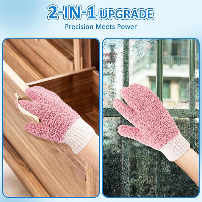 MIG4U Microfiber Dusting Gloves House Cleaning Glove for Blinds, Windows, Shutters, Furniture, and Car, Reusable Lint-Free Pink S/M