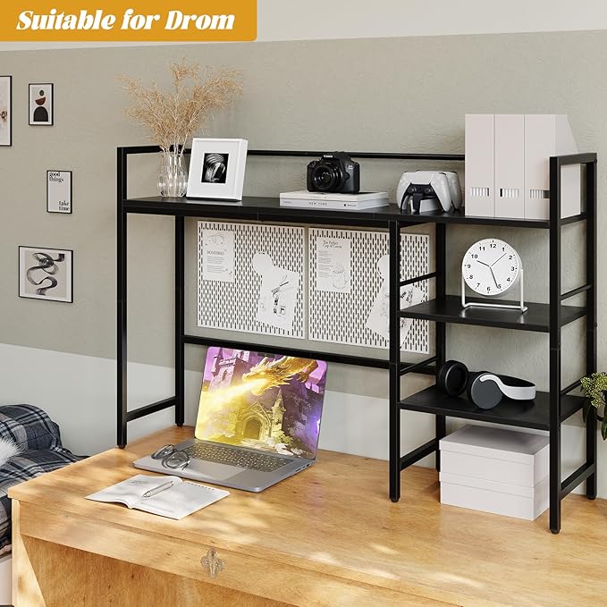 HavenlyYouth Desk Shelf, 38.6 Inch Wood Desk Organizer Shelf for Computer Monitor, Desk Hutch Storage, Desktop Shelf for Top of Desk, 3 Tier Desktop Bookshelf for Home Office Dorm, Black
