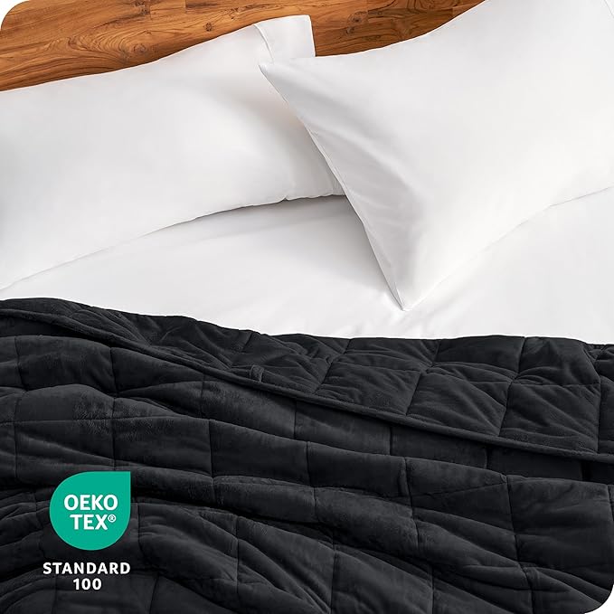 Bare Home Weighted Blanket King Size 30lb (80" x 87") for Adults - Minky Fleece - Premium Heavy Blanket Nontoxic Glass Beads (Black, 80"x87")