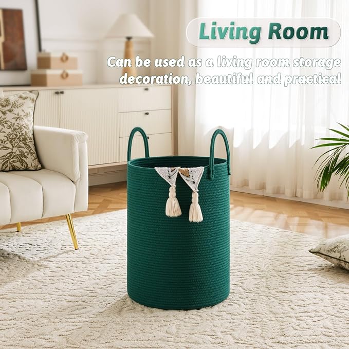 Artfeel Laundry Basket,Woven Cotton Rope Laundry Hamper,40L for Decorative Storage of Dirty Clothes,Toys and Blankets in Bathroom,Baby Room and Living Room