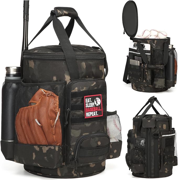 Baseball Bucket Bag, Softball Coaches Bags Fit 6 Gallon Buket | Baseball Coaching Accessories Organizer with Anti-Slip Bottom & Multiple Pockets for Bat, Gloves, Scoreboards