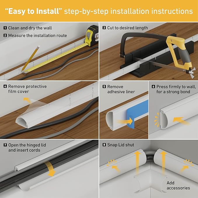D-Line Half Round Cord Hider, Patented Cable Cover, Hide TV Wall Mount Wires, Raceway for Cords, Decorative Wire Covers, Paintable, Adhesive Cable Concealer - 2X 2in W x 1in H x 39in L - Gray