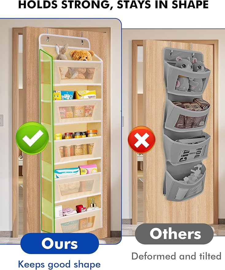 Meolsaek Over the Door Organizer,46lbs Anti-Tilt Behind the Door Storage | 5 main compartments (15.5"L×10.5"H×6"W) and 5 mesh side pockets maximize behind-the-door space for closets or pantries
