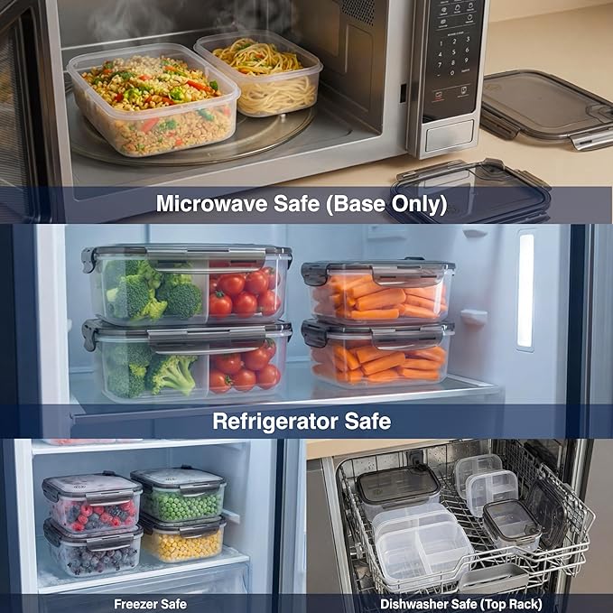 BPA-Free Plastic Airtight Food Storage Containers with Vented Lids, 5-Pack Assorted Sizes (2×1.7, 2×3.4 & 1×5.9 Cups) for Meal Prep and Leftovers