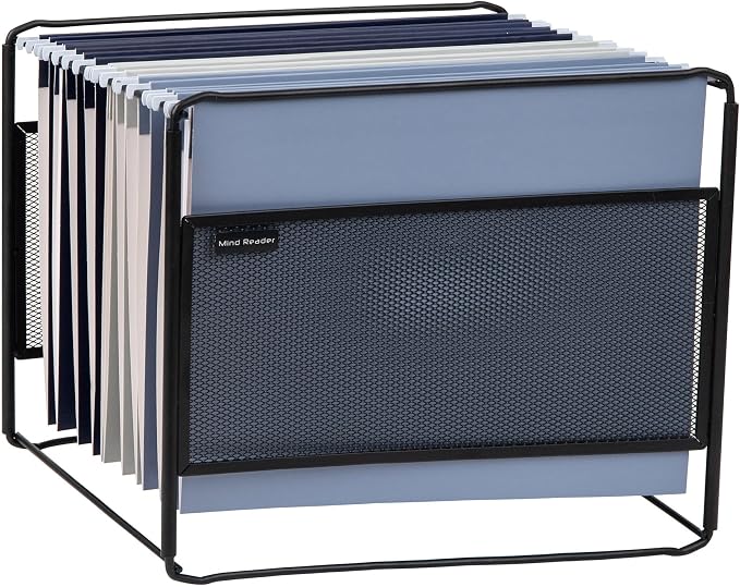 Mind Reader Hanging File Folder Organizer, Desktop Organizer, Storage, Office, Metal Mesh, Black