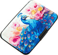 Credit Card Holder for Women Men RFID Blocking Wallet Small Business Metal Slim Mini Aluminum Hard Case (Watercolor Peacock)