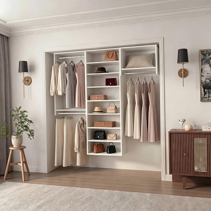 22.5" Double Hanging Closet Module, White MDF Closet Organizer System with 2 Aluminum Hanging Rods, Wall-Mounted Wardrobe Storage for Shirts, Pants, Coats, Bedroom, Walk-In Closet Unit