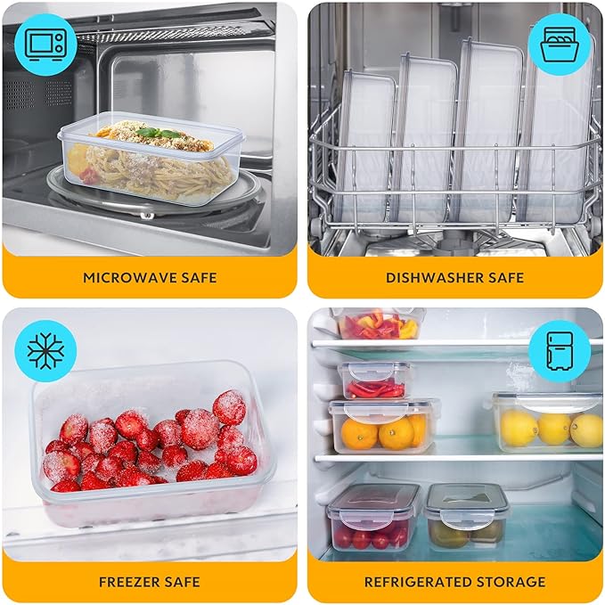 JSCARES 44 PCS Food Storage Container with Lid (22 Lids & 22 Containers) - Leakproof Meal-Prep Containers for Kitchen Storage Reusable Plastic Microwave/Dishwasher Safe with Labels & Pen
