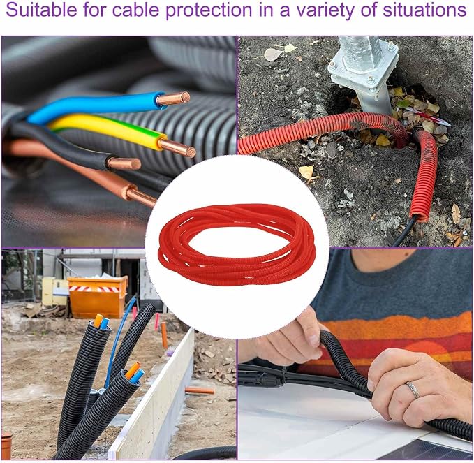 DMiotech 20ft Wire Loom Split Tubing 3/4 Inch(19.1mm) ID, Cord Protectors from Pet Flexible Conduit Cable Management for Office Home Garden, Red