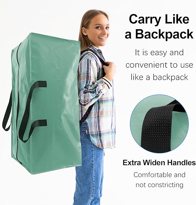VELVETSURE 6 Pack Heavy Duty Large Moving Bags W/Backpack Straps - Strong Handles & Zippers, Storage Totes For Space Saving, Fold Flat, Alternative to Moving Box and Storage Bin, Teal