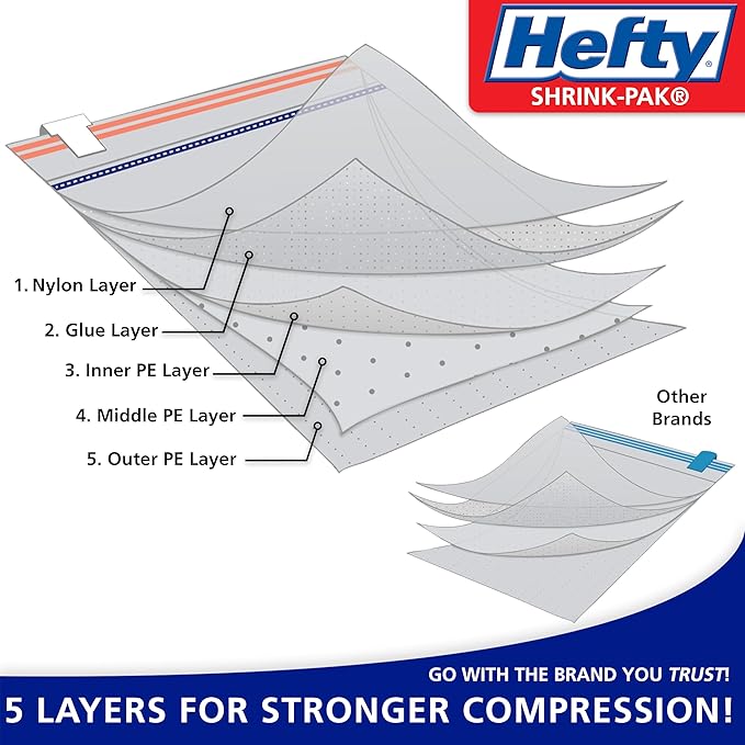 Hefty Hanging Compression Bags 3 Extra Long Vacuum Garment Storage Bags for Clothes, Travel, Closet Organization (60 X 27 Inches) (X-Large)