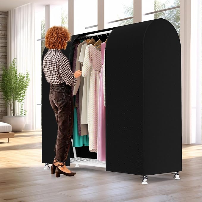 Zilink Garment Rack Cover Clothes Rack Cover Wardrobe Cover 60in, Black | Dustproof, Breathable, 2 Durable Zippers, Garment Bags Protector for Garment Rack (Rack Not Included)