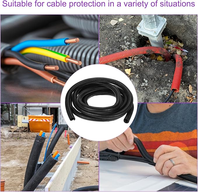 DMiotech 25ft Wire Loom Split Tubing 1 1/2 Inch(38 Mm) ID, Cord Protectors from Pet Flexible Conduit Cable Management for Office, Home, Garden, Black